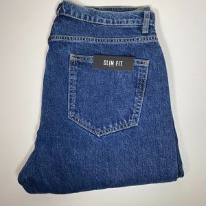 Zara Men Jeans Dark Wash Slim Fit Black Side Stripes Blue Sz 31